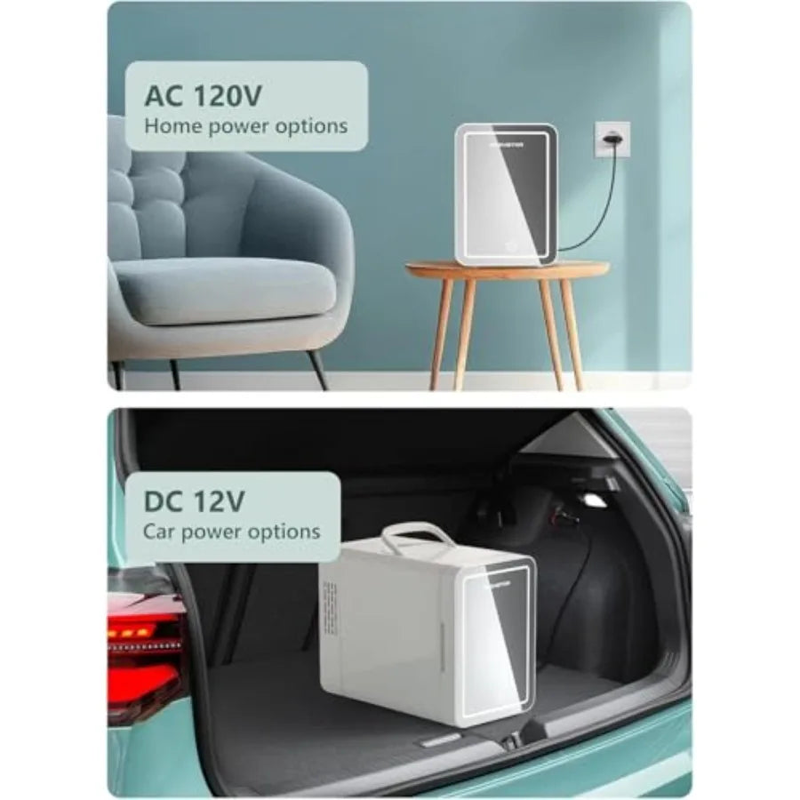 Skincare Mini Fridge 6L/8 Can with LED Mirror, Portable Cooler and Warmer Mini Fridge for Home/Car, Portable Thermoelectric Ref