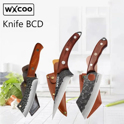 WXCOO Handmade Forged Knife Butcher Cleaver Knife Meat Cutting Japanese Kitchen Pork Bone Shaving Knives Boning Knife