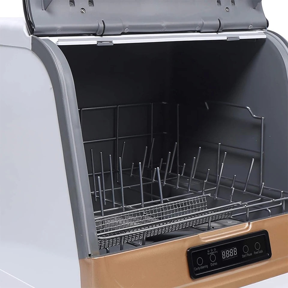 DWS-T05 Portable Mini Dishwasher Countertop with 5L Built-in Water Tank for Apartments RVs, No Hookup Needed, 4 Programs
