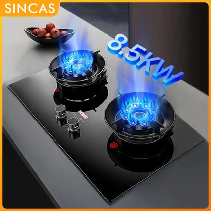 Two-burner Gas Stove Desktop Fierce Fire Kitchen Gas Stove Dual Stove Embedded Nature Gas/LPG Timing Stove Dual-Use Gas Cooker