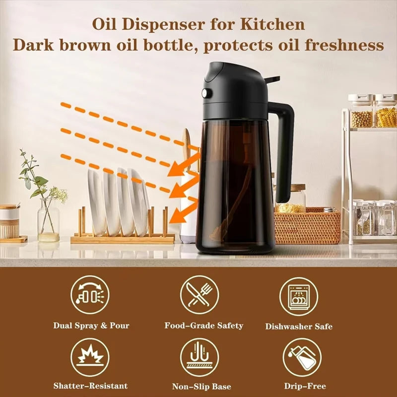 2-in-1 16oz 470ml Brown Glass Oil Sprayer Leakproof Eco-Friendly Olive Oil Dispenser Perfect for Cooking BBQ Grill Air Fryer