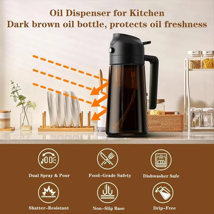 2-in-1 16oz 470ml Brown Glass Oil Sprayer Leakproof Eco-Friendly Olive Oil Dispenser Perfect for Cooking BBQ Grill Air Fryer