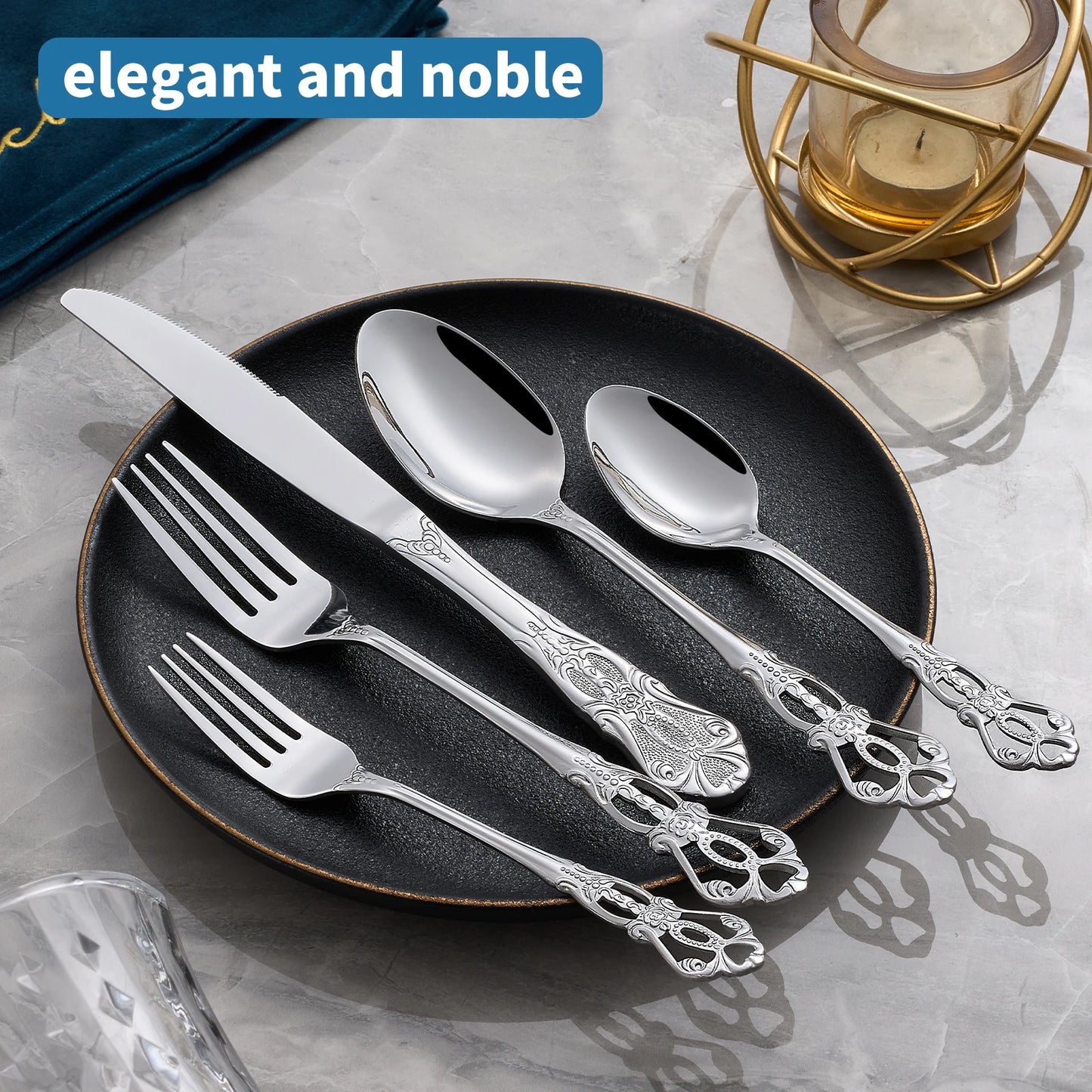30 piece cutlery set - Western utensils knife, fork, spoon (including sharp steak knife) - for home, hotel, and restaurant use