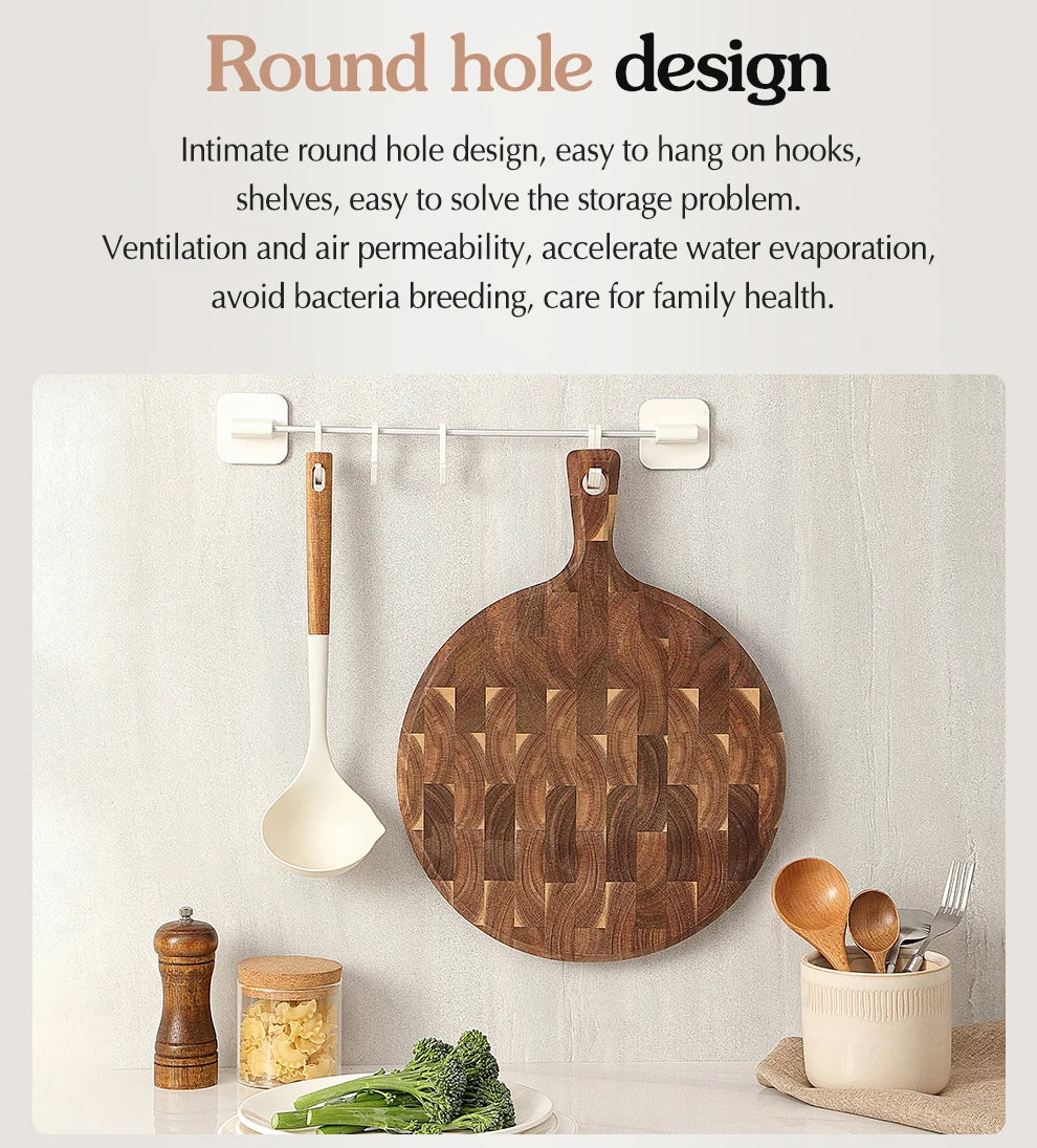 XINZUO Acacia End Grain Cutting Board 42.5x32cm Seamless, Ergonomic Handle Acacia Wood Surface for Heavy-Duty Meat & Vegetable