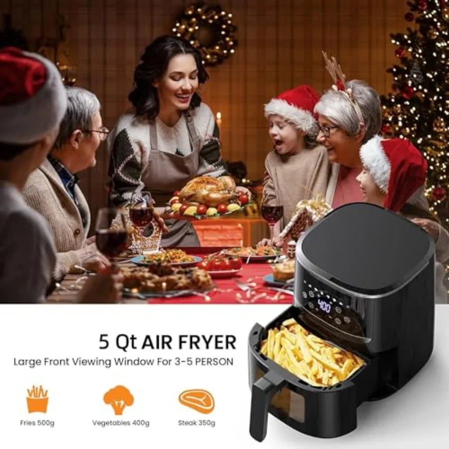 Air Fryer Oven - 5 Quart Digital Air Fryer with 8 Cooking Presets, Visible Cooking Window, LCD Touch Screen, Nonstick Dishwashe