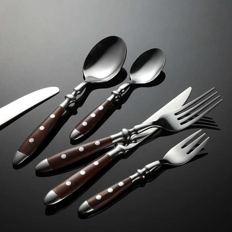 6-piece stainless steel tableware set, including knife fork and spoon set, kitchen knife and dining utensils such as steak knife