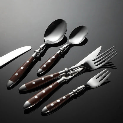 6-piece stainless steel tableware set, including knife fork and spoon set, kitchen knife and dining utensils such as steak knife
