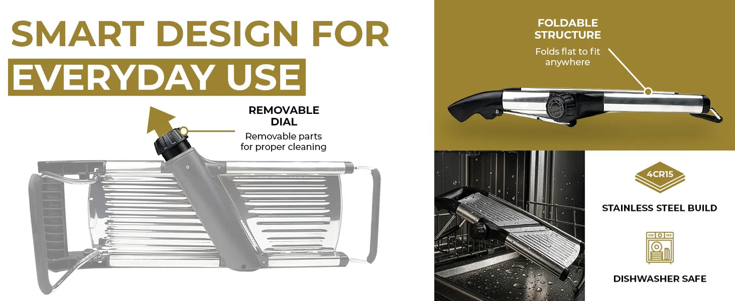 Mandolin Slicer, Suitable for Slicing Potatoes, Tomatoes, Carrots, Vegetables, Fruits, And Onions - Made of Stainless Steel - Comes with One Protective Glove