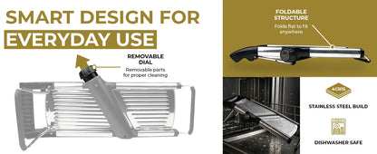 Mandolin Slicer, Suitable for Slicing Potatoes, Tomatoes, Carrots, Vegetables, Fruits, And Onions - Made of Stainless Steel - Comes with One Protective Glove
