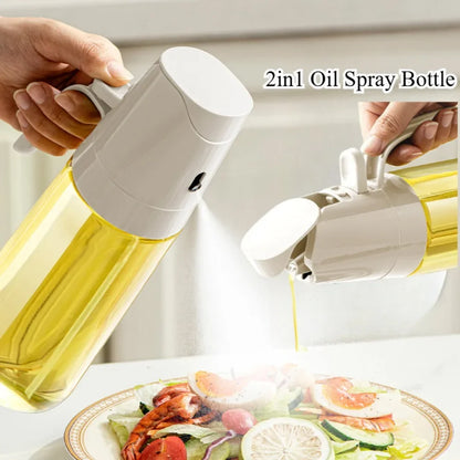 2in1 Oil Spray Bottle 500ml High Borosilicate Glass Cooking Oil Dispensers Olive Oil Sprayer Mister for Air Fryer Salad Baking
