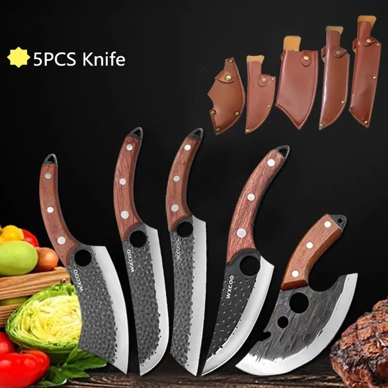 WXCOO Forged Butcher Bone Cutter Kitchen Knife Stainless Steel with Sheath 1~8pcs Chef Fruit Knives Scissor BBQ Cooking Boning