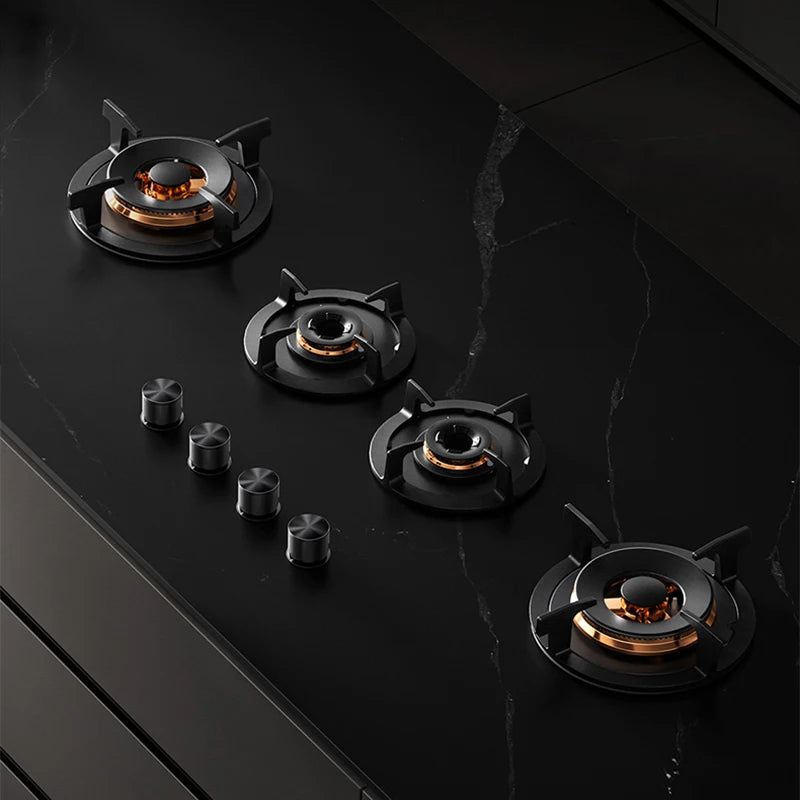 Premium Built-in NG Gas Cooktop 4-Burner 5.2KW Copper Flame Failure Protection Panel-Ready for Custom Kitchen