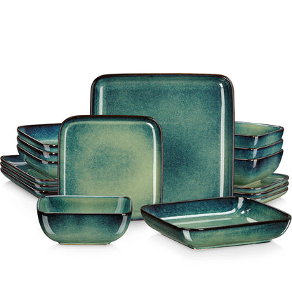 Vancasso Stern Dinner Set Blue Square Kiln Change Glaze Tableware 16 Pieces Kitchen Dinnerware Ceramic Crockery Set for 4 Person