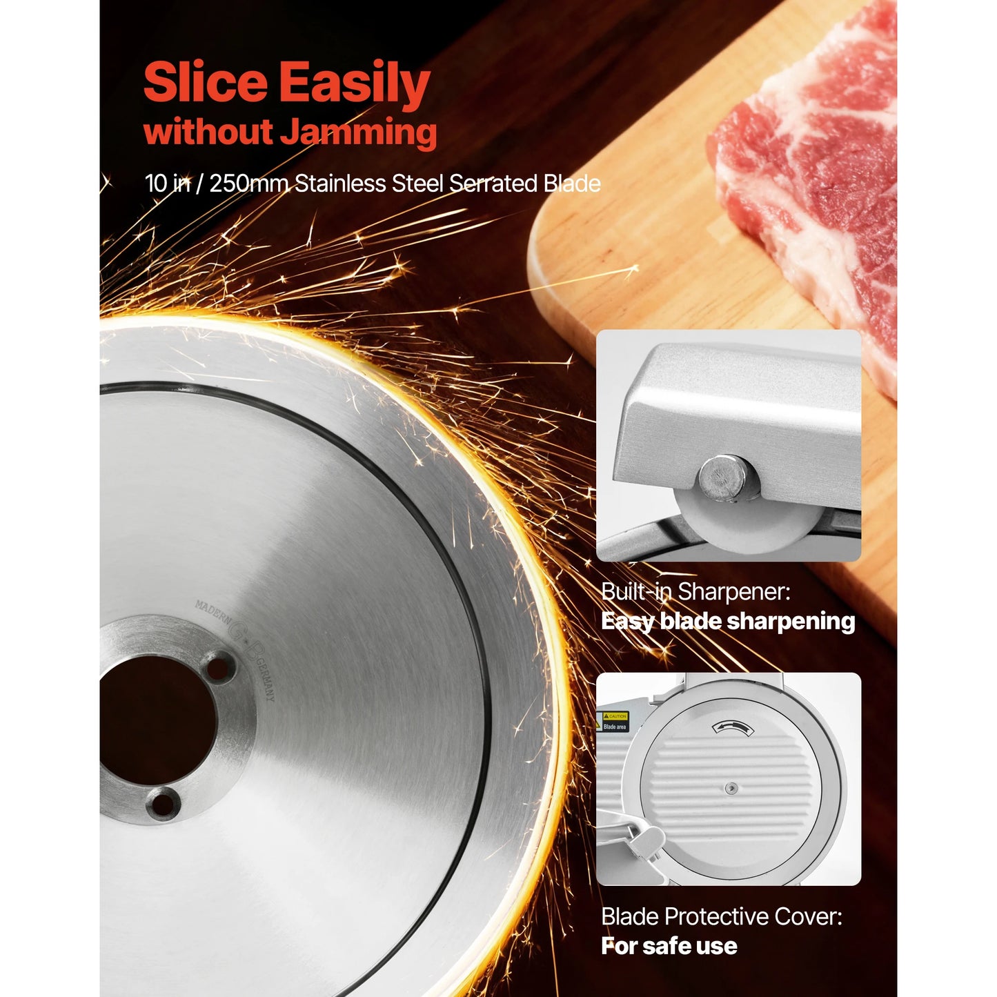 SucceBuy Commercial Meat Slicer 10 inch 320W Food-Slicer with SUS420 Blade 0-0.4 inch Adjustable Thickness for Frozen Meat Ham