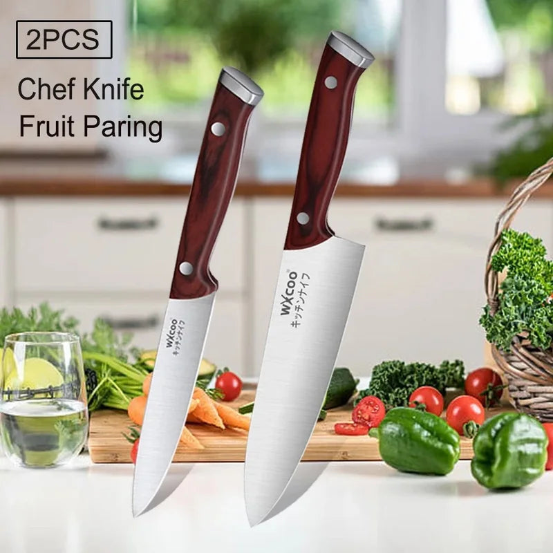 WXCOO 1-5pcs Professional Kitchen Knife Set Ultra Sharp Chef's Knife Meat Cleaver Fruit Slicing Stainless Steel Cutting Board