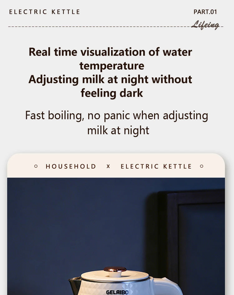 GELAIBO electric kettle mechanical thermometer shows the temperature, high-quality temperature control, European-style fashion s