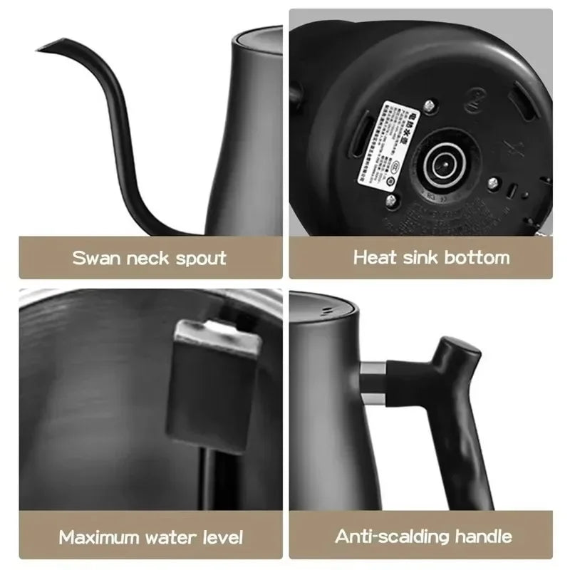 TINSOL 1L Electric Gooseneck Kettle, Manual Brewing Coffee Pot, Smart Teapot, Temperature Control Kettle, 1200W Fast Heating