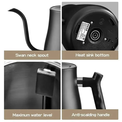 TINSOL 1L Electric Gooseneck Kettle, Manual Brewing Coffee Pot, Smart Teapot, Temperature Control Kettle, 1200W Fast Heating