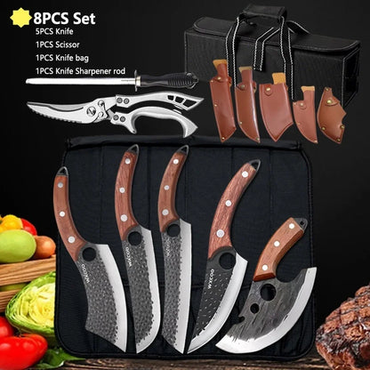 WXCOO Forged Butcher Bone Cutter Kitchen Knife Stainless Steel with Sheath 1~8pcs Chef Fruit Knives Scissor BBQ Cooking Boning