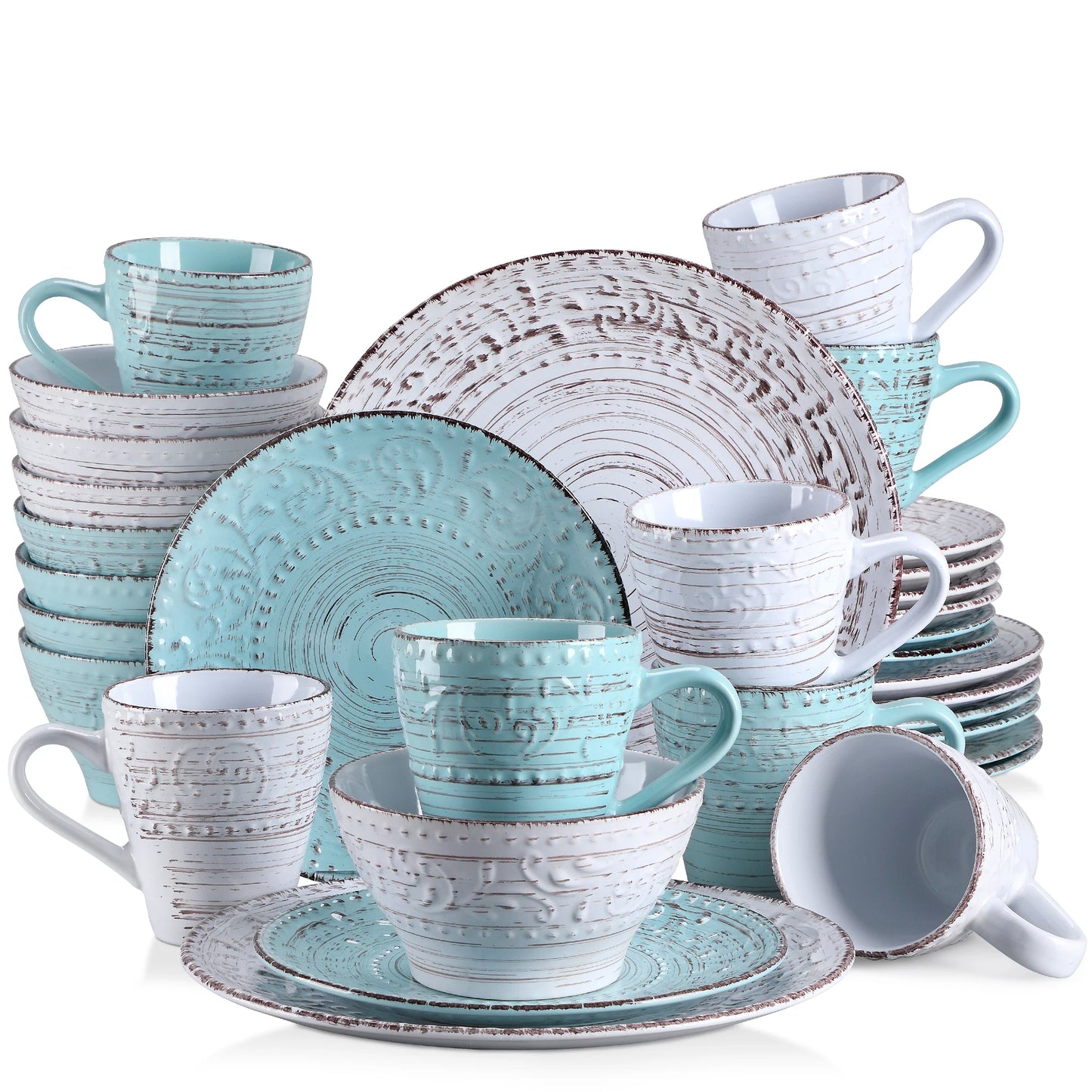 vancasso 16/32 Ceremic Plates Dinner Set Stoneware Tableware Set with 4PCS Dinner Plate/Dessert Plate/Bowl/Mug for 4 Person
