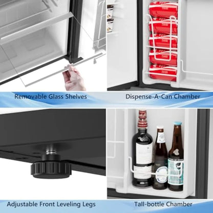 Dorm fridge with freezer for bedroom/office/kitchen/dorm: 3.2 cu.ft black compact refrigerator, reversible door, adjustable the