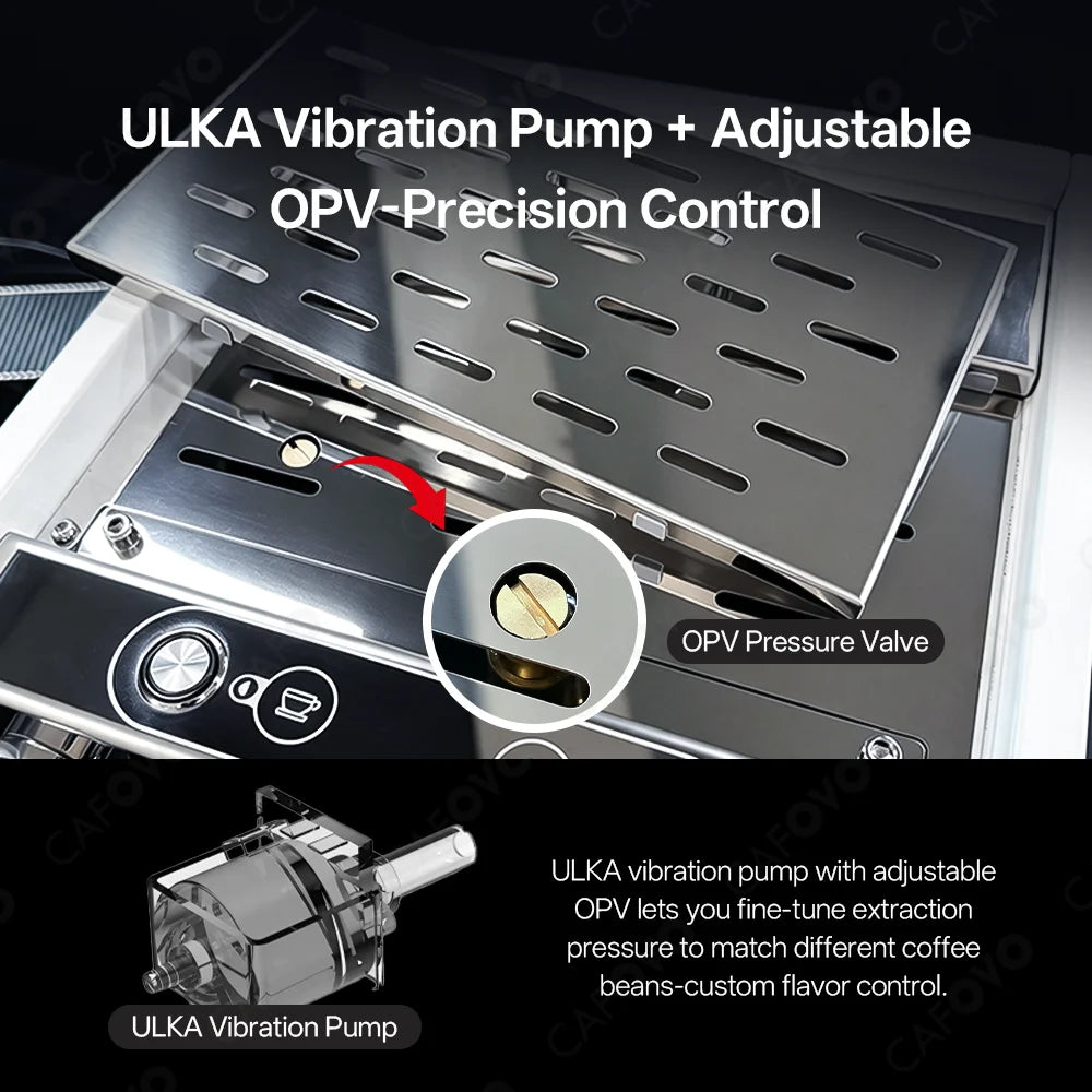 CAFOVO E140 9Bar Semi-Automatic Espresso Machine E61 Group Head 2L Heat Exchange Boiler ULKA Pump PID Adjustable OPV for  Cafe