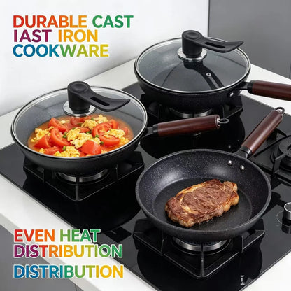 Granite Non Stick Frying Pan, Household Skillet for Steak Egg Pancake, All Stoves Compatible, Works with Induction & Gas Stove