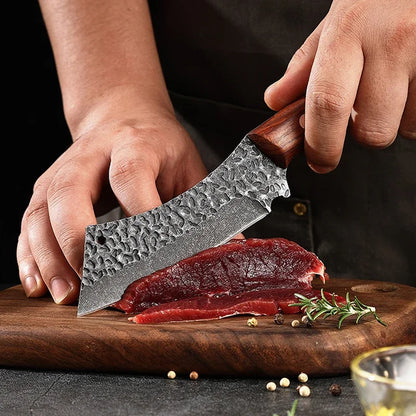 WXCOO Multifunctional Hand Forged Butcher Knife Kitchen Knife Durable Blade for BBQ Meat Cutting Boning Knife Wooden Handle