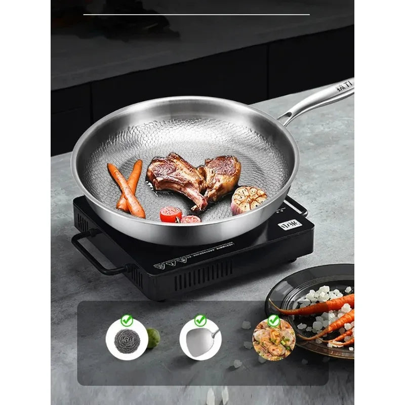 German Titanium Steel Frying Pan Uncoated Non Stick Pan Fish Scale Hammer Pattern Household Steak Frying Pan Kitchen Cookware