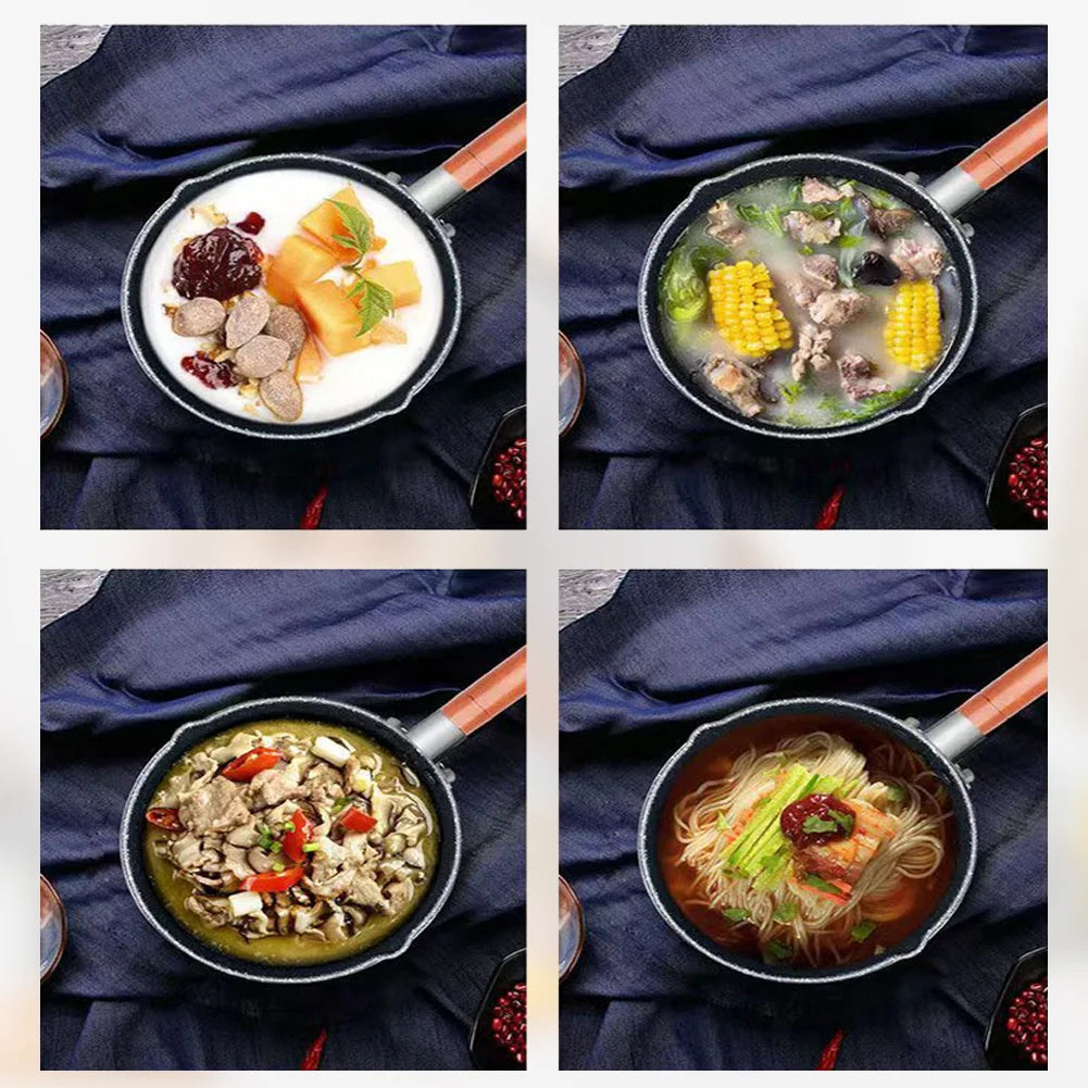 Non-Stick Sauce Pan Cooking Pot with Pour Spout Soup Pot Wooden Handle Stick Proof Sauce Pan 14cm for Induction Cooker Gas Stove