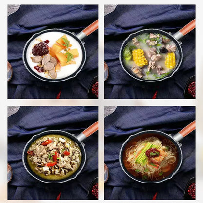 Non-Stick Sauce Pan Cooking Pot with Pour Spout Soup Pot Wooden Handle Stick Proof Sauce Pan 14cm for Induction Cooker Gas Stove
