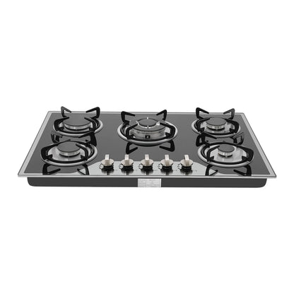 5 Burner Gas Hob Stainless Steel, LPG/NG Convertible Cooktop With 5 Individual Burners, Natural Gas Cooktop With Cast Iron Grates for Kitchen