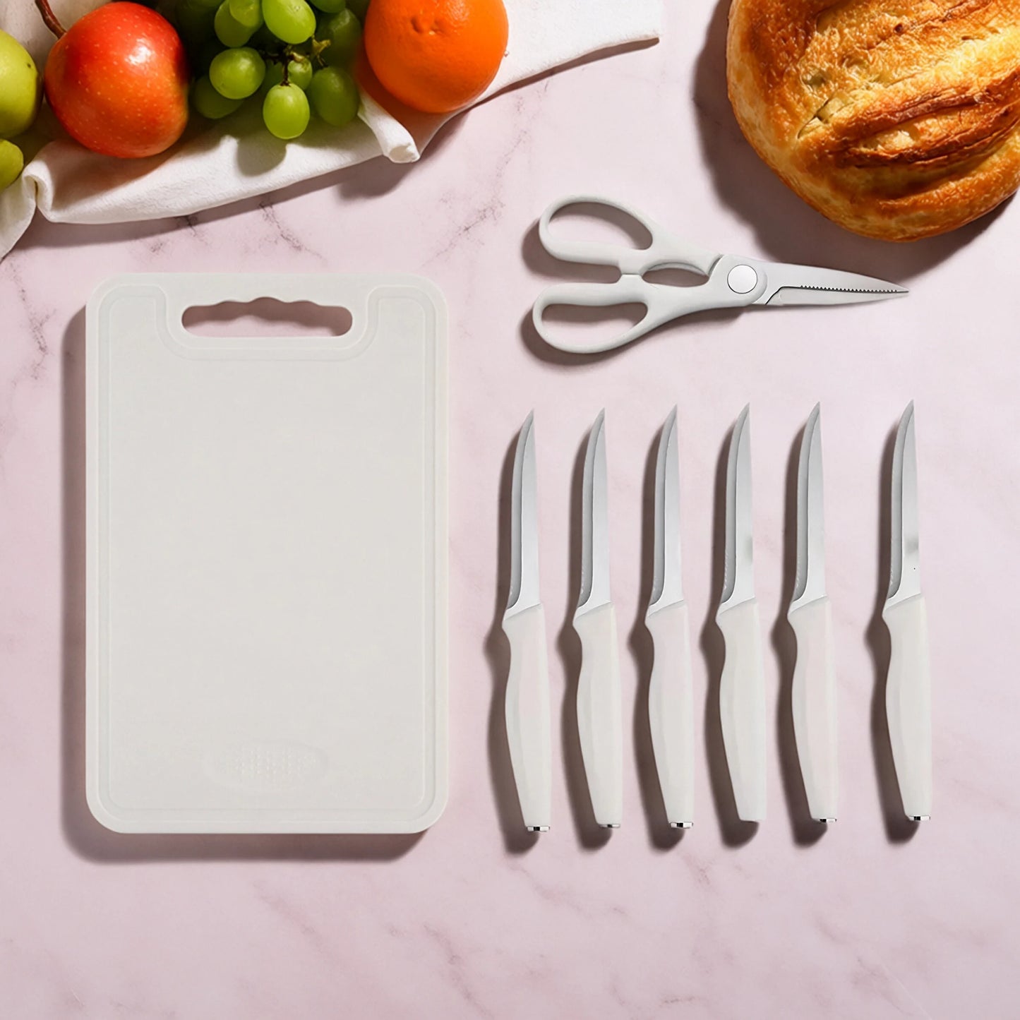 15 Pieces Kitchen Knife Set Stainless Steel Knife Slip Handle with Scissors Sharpener Cutting All-Round