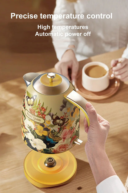 1700ml Retro Printed Electric Kettle Household 304 Stainless Steel Boil Kettle Automatic Power Off Teapot Kitchen Tool 1850W