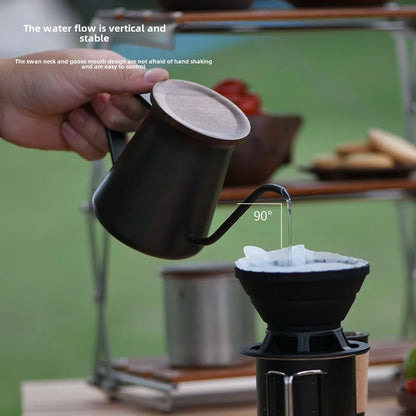 304 Fine Mouth Stainless Steel Coffee Hand Brewer, Western Style Coffee Pot, Home Coffee Utensils with Lid,Office Tea Maker
