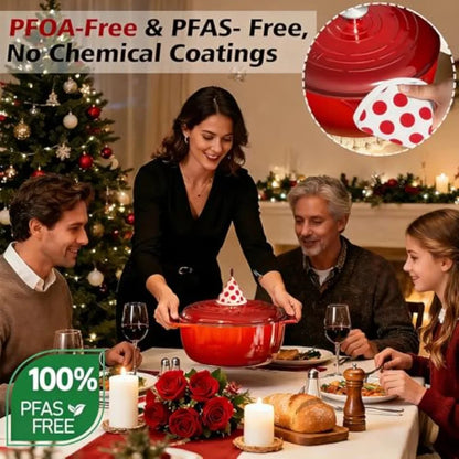 6QT Enameled Cast Iron Dutch Oven with Lid, Versatile Heavy-Duty Cookware Pot for Baking Bread, Braising, Soups and Stews, Oven