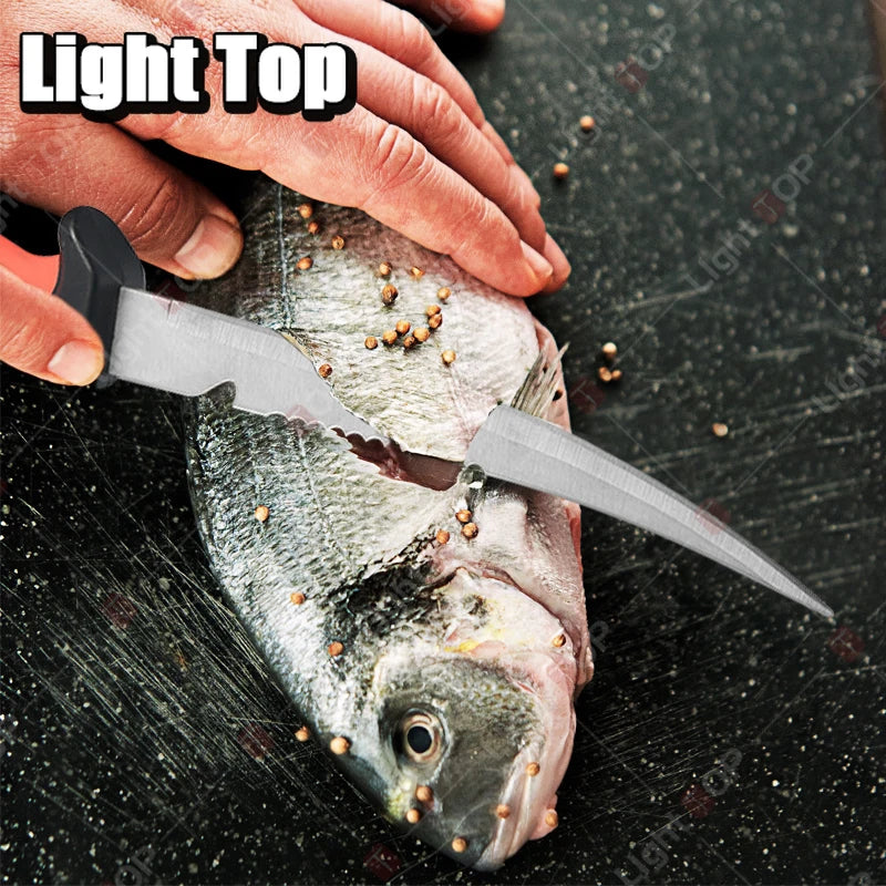 Stainless Steel Fish Filleting Knife Meat Cutting Fish Killing Knives Multifunctional Fruit Knife Sharp Butcher Knife with Cover