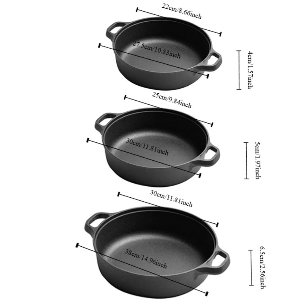 Kitchen Cookware Non-Stick Cast Iron Skillet Flat Bottomed Double Handle Frying Pan Thickened Non-coated Wok Outdoor