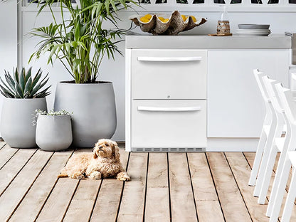 HCK 24 Inch Under Counter Refrigerator, Outdoor Refrigerator with Double Drawer for Patio & Kitchen, Weatherproof Outdoor Fridge
