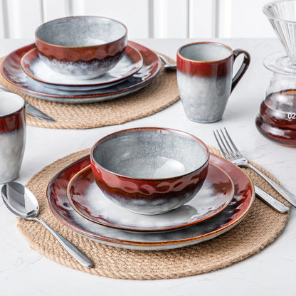 VANCASSO 16/32/48-Piece Starry Dinner Set,Kiln Change Glaze Tableware Dinner Service with Dinner Plate,Dessert Plate,Bowl,Mug