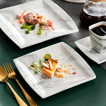 30PCS Marble Grey Porcelain Tableware Dinnerware Set with 6PCS Dessert/Soup/Dinner Plate/Cup/Saucer,Plates and Bowls Sets,FLORA