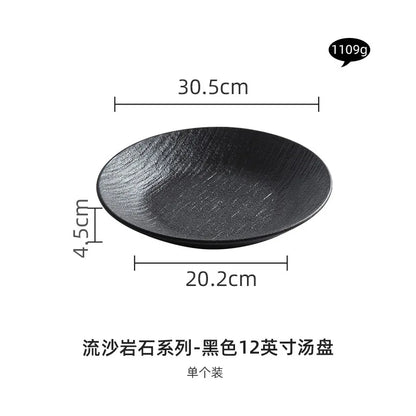 Black and white ceramic tableware, plates, plates, household eating bowls, soup bowls, high-end luxury Japanese tableware sets.