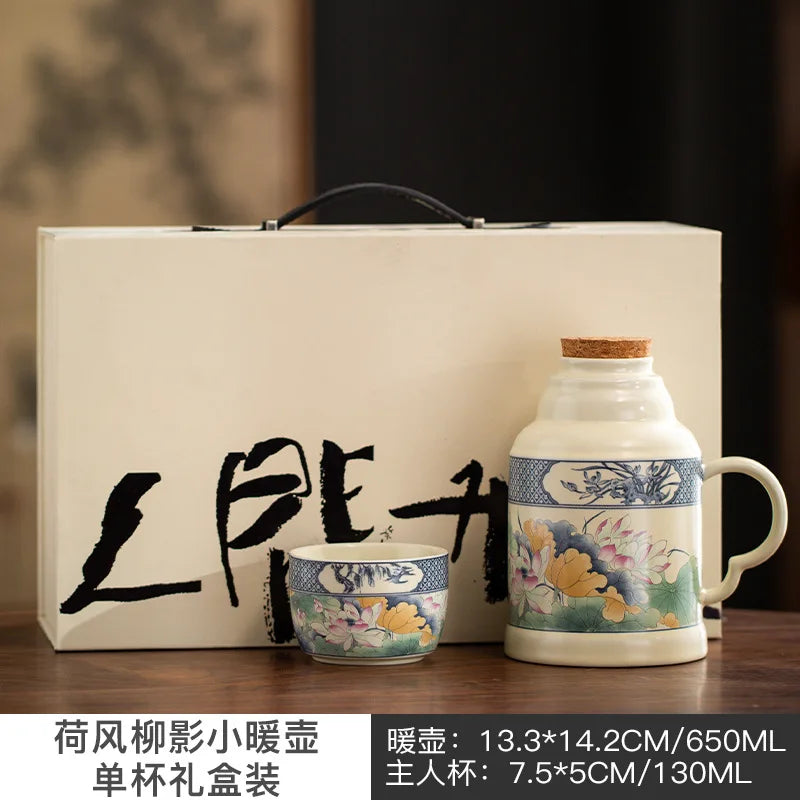 650ml Lotus Pond Moonlight Ceramic Water Jug Heat Insulation Water Kettle Carafe Hot and Cold Water Pitcher Teaware Accessories