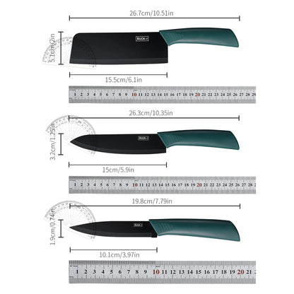 Kitchen knife set, including a small utility knife, chef's knife, and fruit knife with knife covers, for cutting meat, vegetable