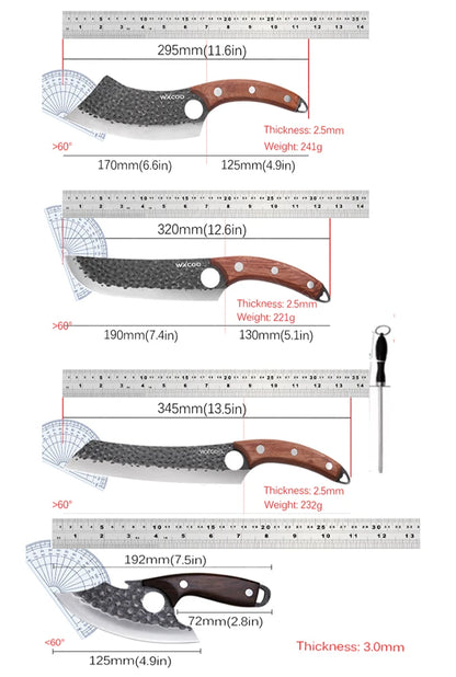 WXCOO 1~4pcs Kitchen Knife Set Stainless Steel Handmade Forged Meat Cleaver Boning Fruit Slicing Butcher Knife Cutting Board
