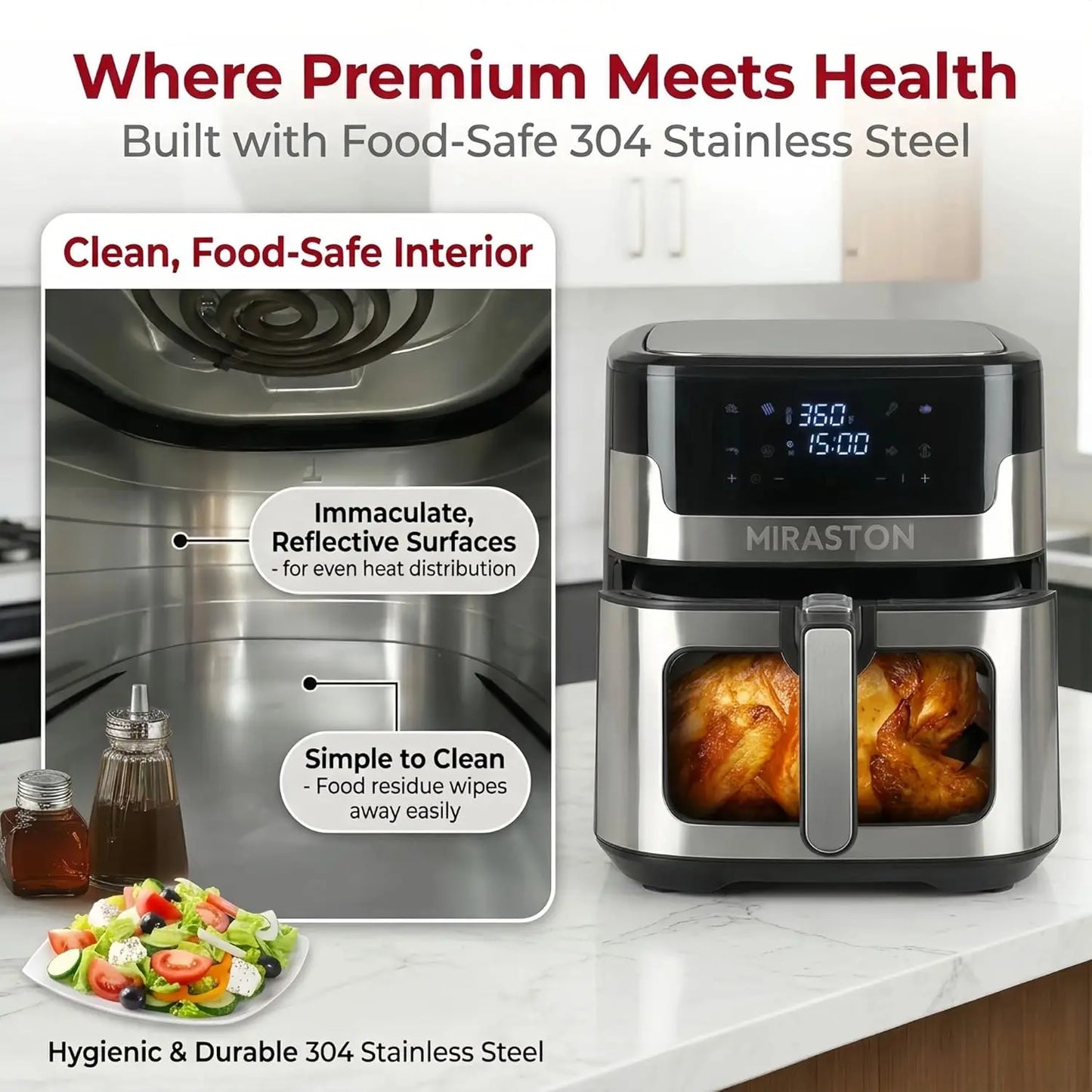 8.5QT Family Size Air Fryer, Digital Touchscreen with 8 Presets, BPA-Free, Dishwasher Safe, Stainless Steel