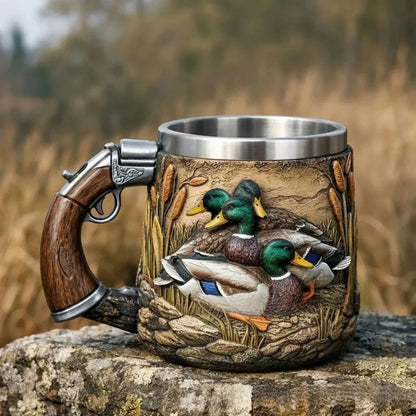 Stainless Resin Hunter Mug 3D Embossed Outdoor Sports Coffee Tea Cup Gift for Men Women Camping Fishing Daily Use Drinking Mug