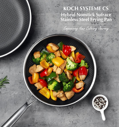 KOCH SYSTEME CS Hybrid Nonstick Stainless Steel Pan, 10 Inch Tri-Ply Stainless Steel Frying Pan with Honeycomb Interior