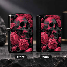 Vibrant Rose Red Skull Rose Pattern Lighter, Punk Aesthetic Solid Durable Housing PORTABLE Lighter for Outdoor Camping Daily Use, Creative Exquisite Practical Gift for Smokers Friends Halloween Gothic A Fun and Humorous Light