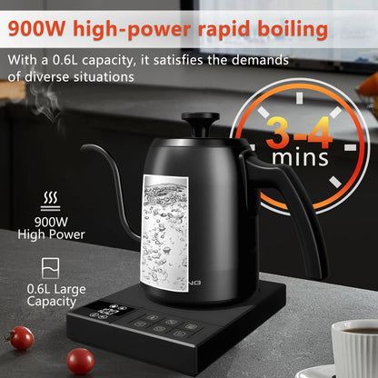 SMANG 900W Gooseneck Electric Kettle 0.6L Smart Temperature Control Coffee Kettle Pour Over Coffee Kettle Rapid Heating Pot